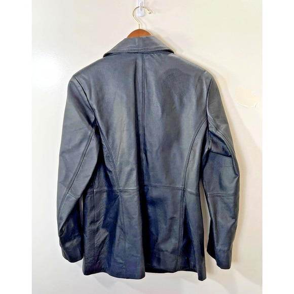 Worthington Womens Leather Jacket Se L Black Minimalist Capsule Wardrobe Classic - Picture 2 of 10